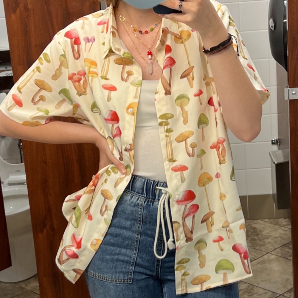 Mushroom print button up